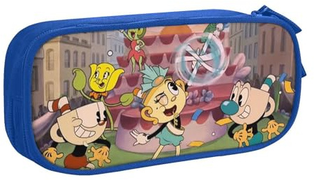 YINGD Cuphead Show Mugman Chalice Pencil Case Large Capacity Doublelayer Pen Bag School Stationery Pouch Pencil case Supplies Pencase F