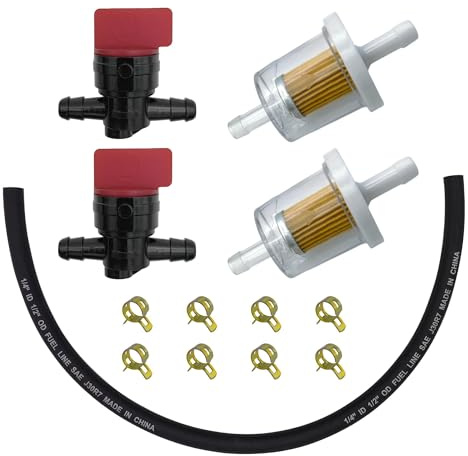Strongthium Benzinhahn 6MM 1/4 Set mit Kraftstofffilter & 50cm Benzinschlauch für Briggs & Stratton 698183 494768 691035, Kompatibel mit Toro Troy-Bilt Rasenmäher Schneefräse, inkl. Schellen