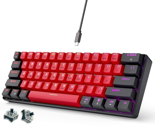 abucow 60% Mechanical Gaming Keyboard Balck Switch Wired Compact Keyboard Anti-Ghosting No-Conflict 61 Swappable keycaps Ergonomic Design for Windows/Mac