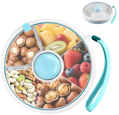 EUBSWA Snackbox, Snackbox mit Fächern, Reise Snack Spinner, Snack Spinner Rotating Storage,Snackteller mit Deckel, Drehteller Organizer für Obst, Süßigkeiten, Nüsse, Desserts (Blau)