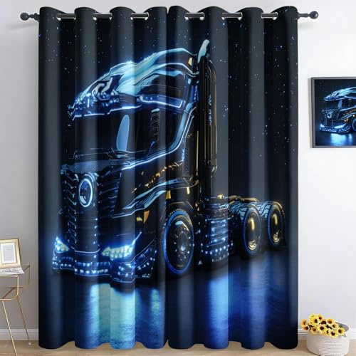 Generisch Blauer LKW Vorhang Schlafzimmer 2Er Set 150X167Cm(Bxh) Vorhänge Blickdicht Gardinen Wohnzimmer Modern Verdunkelungsvorhang 3D Vorhang Ösen Thermo Vorhang Für Schlafzimmer Kinderzimmer