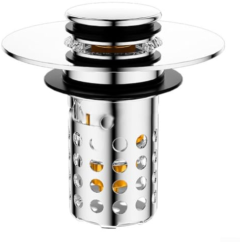 Bonde de lavabo 3 en 1 avec double panier amovible pour filtrer et drainer rapidement - Compatible avec la plupart des tailles de vidange d'évier américaines standard entre 25 mm et 46 mm