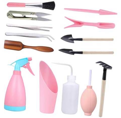 LALAFINA Mini Kit Outils De Jardinage à Main pour Succulentes Et Plantes Grasses, 14 Pièces, Matériau Solide, Usage Intérieur Et Extérieur, Kit Complet pour Plantation Et Entretien