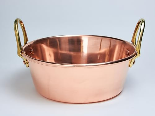 Casserole en Cuivre Traditionnelle pour Confitures, Marmelades et Sirops – Cuisson Homogène et Haute Conductivité Thermique – Plusieurs Tailles (14 à 50 cm de diamètre) (Cuivre, 14 cm)
