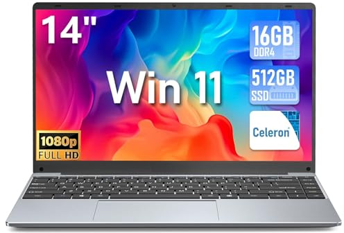 FUNYET Nouveau Ordinateur Portable 14 Pouces Win 11 Pro 16Go RAM 512Go SSD Celeron N5095 jusqu'à 2,9 GHz PC Portable Soutien Extension TF 1To 4 Cœurs WiFi5 1920x1080 FHD BT5.0 USB3.0 HDMI Convertible
