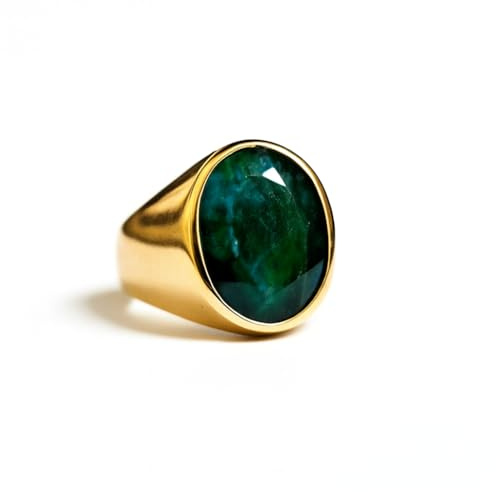 Natural Green Emerald Ring: 925 Solid Sterling Silver, Handmade Pure Copper Ring, Mens Signet Ring (11, Yellow Gold)