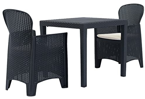LoogCape 3-TLG. Bistro-Set Anthrazit in Rattan-Optik, wetterfestes Kunststoff Gartenmöbel-Set für Terrasse, Balkon & Garten, inklusive 2 bequemer Sitzkissen