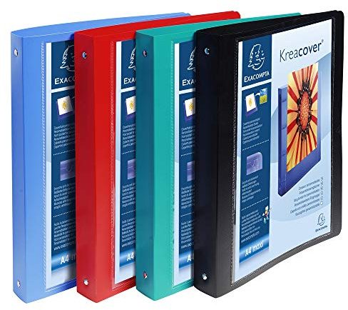 Exacompta 51229E Ringbuch KreaCover DIN A4 aus Kunststoff mit 4 Ringen 40 mm breit 1 Stück Zufallsfarbe ideal für Schule und Büro Ringhefter Ringordner Ringbuchordner