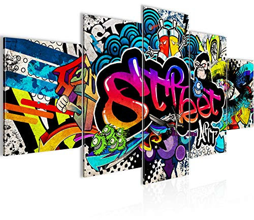 Runa Art - Bilder Graffiti 200 x 100 cm 5 Teilig XXL Wanddekoration Design Bunt 004551b