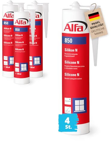 Alfa Silikon Bausilikon zum Kleben und Abdichten Fugendichtstoff UV- und witterungsbeständiger Qualitäts-Dichtstoff (4, Transparent)