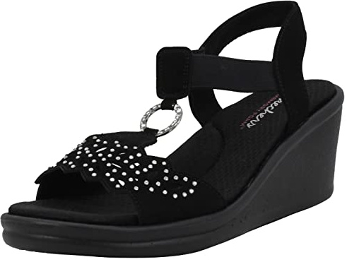 Skechers Women's Rumblers-Queen B Wedge Sandal, Black, 6 UK