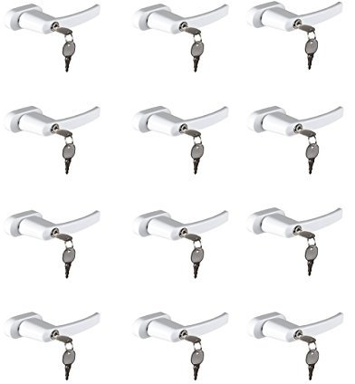 12 Stück OLYMPIA FGS 100 Abschließbarer Fenstergriff mit je 2 Schlüsseln | Fenstersicherung mit Schloss | Vierkant 7x7mm | Stiftlänge 35mm | Beschichtetes Metall | Weiß