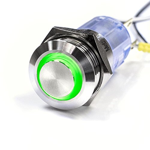 Metzler® LED-Druckschalter mit Ringbeleuchtung und hervorstehender Tastfläche Grün rostfreier Edelstahl IP67 wasserdicht 16mm Einbau vandalismussicher für Auto Boot Klingel Modellbau