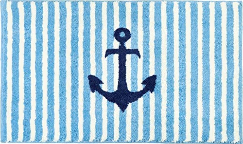 Erwin Müller Badematte, Badteppich maritim Lefkada hellblau Größe 60x100 cm - flauschig weicher Flor, rutschhemmend, für Fußbodenheizung geeignet (weitere Größen)