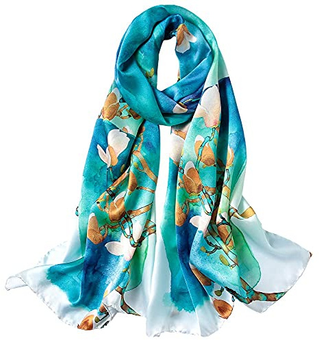 STORY OF SHANGHAI Sciarpa in seta da donna 100% seta, 40+ Sciarpa da donna lussuosa e colorata, calda e morbida, leggera, può essere indossata come stole, regalo, decorazione di tendenza - 53 * 172 cm