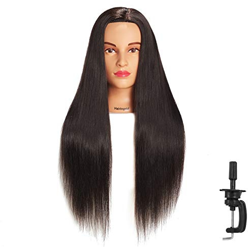 Hairingrid 26-28 Mannequin Head Hair Styling Training Manikin Cosmetology Doll Head Synthetic Fiber Hair and Free Clamp Holder (Black)