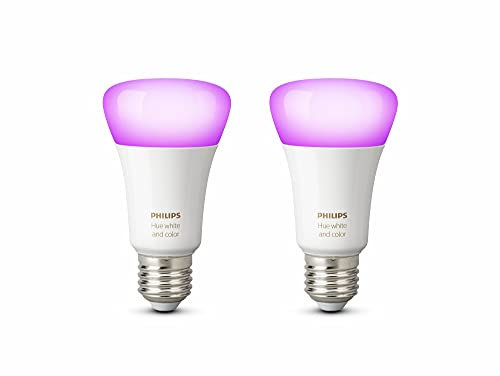 Philips Hue White and Colour Ambiance LED Smart Light Bulb 2 Pack [E27 Edison Screw] 60W Equivalent, with Bluetooth, Works with Alexa, Google Assistant and Apple Homekit.