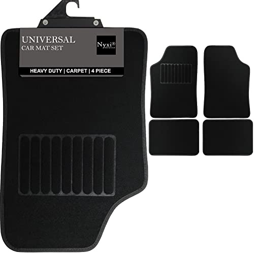 Nyxi 4 Piece Universal Carpet Floor Mat (Front + Rear) Velour Non-Slip for Cars SUV Truck and VAN Black Carpet Ray