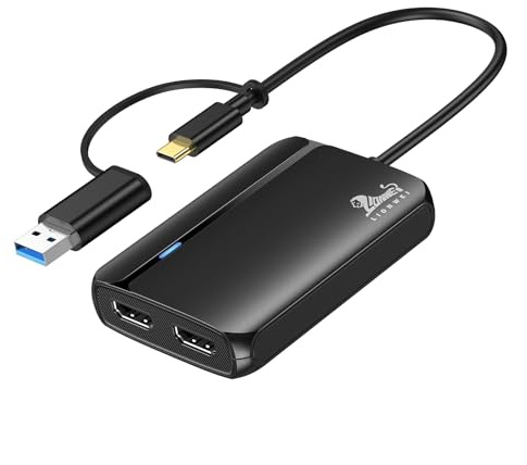 LIONWEI USB 3.0 oder USB C auf Dual HDMI Adapter für MacBook Pro/Air Type A zu HDMI Adapter 2 Monitore mit 4K@30Hz & 1080P@60Hz für Mac und Windows, Thunderbolt 3/4, Thinkpad