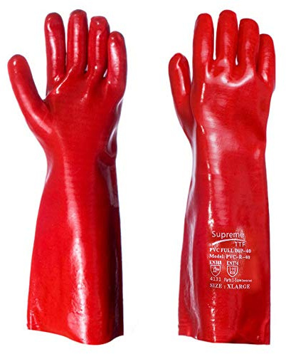 RUFTUF 6 Pairs Red PVC Rubber Coated Work Glove 16 Long Arm Heavy Duty Safety Gauntlet Size XL
