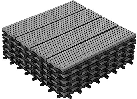 IDMarket - 5 Stück Terrassenfliesen WODHY Klick-Fliesen aus Verbundholz, grau, 30 x 30 cm