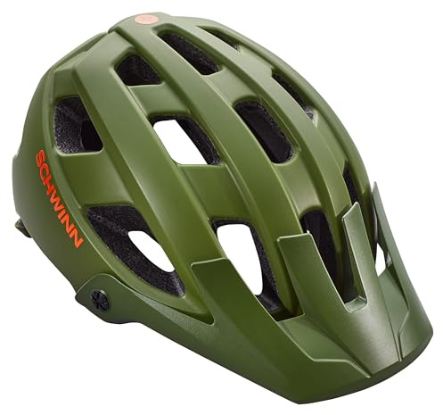Schwinn Bunker ERT Bike Helmet for Youth Boys Girls, Can Fit Head Circumference 53-59cm, with 17 Air Vents, Pivoting Visor, & Adjustable Locking Strap, Medium, Green