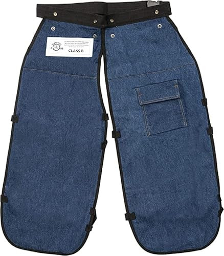 MGP SUPPLY Ghette per motosega da uomo, per motosega a catena, stile grembiule, con tasca e cintura regolabile, attrezzatura di sicurezza, denim, 35in - Overall Length