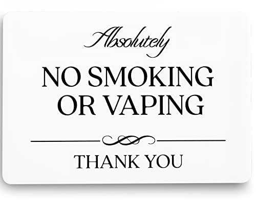 Cartello con scritta Absolutely No Smoking or Vaping, in acrilico bianco, 12,7 x 8,9 cm, cartello vietato fumare per affari, cartello con divieto di fumare per la casa, segnale di divieto di fumo,