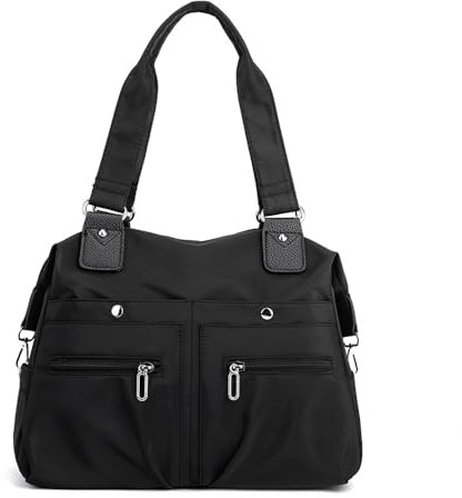 YANAIER Damen Handtasche Schultertasche Leicht Multi-Taschen Umhängetasche Shopper Tasche für Lässige Reisen Schule Schwarz