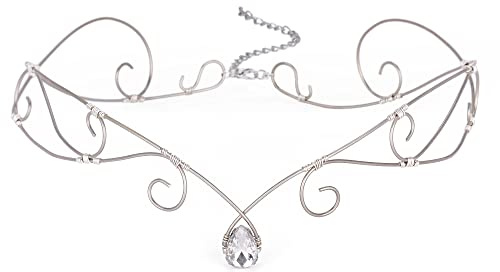 CoTeeZa Fairy Circlet Viking Crown Celtic Headband Medieval Wedding Bride Headpiece Elf Crystal Crown Women Renaissance Costume Hair Accessory Rhinestone Vintage Tiara for Carnival Halloween