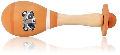 Babyrassel Maracas, Musikinstrument 18 x 6 cm, Musikspielzeug für Kinder ab 6 Monaten - Waschbär - Baby-Rassel aus Holz - Lernspielzeug - Geschenk für ein Kleinkind