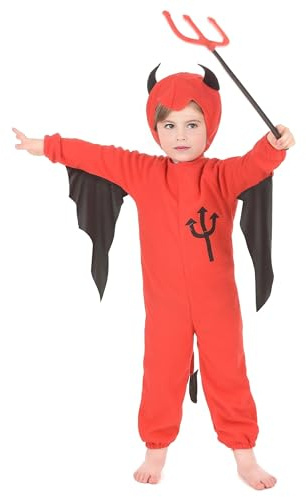 DEGUISE TOI - Déguisement diable rouge enfant Halloween - Combinaison - Cagoule - S 4-6 ans (110-120 cm) - Rouge - Déguisements enfants - 100% Polyester - Lavage à la main - Halloween