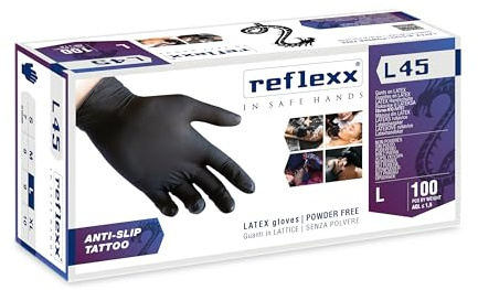 Reflexx L45/L Schwarze Puderfreie Latexhandschuhe Reflexx – g. 6.2 (M)