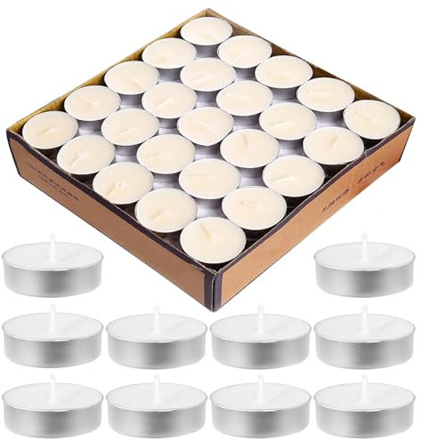 AOMiGT Teelichter, 50 Stück Eco Teelicht Kerzen, Weiß, Rußfrei, Hochwertige Teelichter Ambiente, Duftneutral, Minimalistisch, Ideal für Dekoration, Feiern, Entspannen