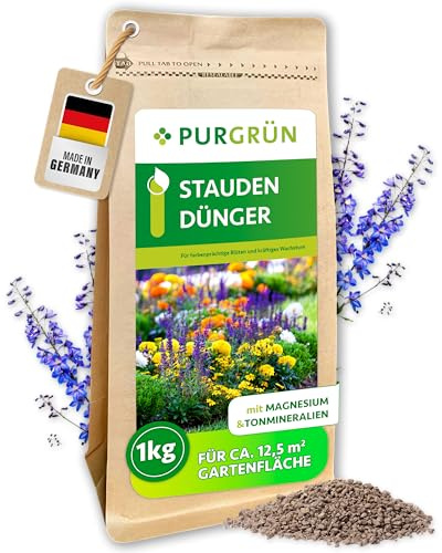 Purgrün® Staudendünger 1 kg – Organisch-mineralische Rezeptur – Feinkörniges Krümelgranulat – NPK 5+4+6 – Extra Magnesium für prächtige Blüten – Verbessert die Bodenqualität & die Blütenbildung