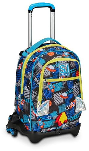 SJ Gang Trolley Scuola Jack 3 Ruote, Blu, Go to Space, 3 in 1, Triplo Uso, Zaino Con Carrello Sganciabile, Tasca Porta Borraccia e Crossover System, Elementare, Bambino