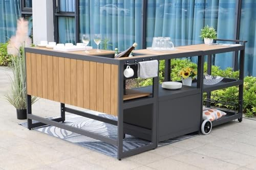 GORILLER® Tavolo da bar in alluminio, tavolino con carrello da servizio, secchio per ghiaccio UVM
