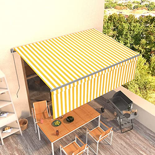 Balkonmarkise Garten Markise Terrassenmarkise Gelenkarmmarkise Einziehbar mit Jalousie 4x3 m Gelb und Weiß für Terrasse Balkon