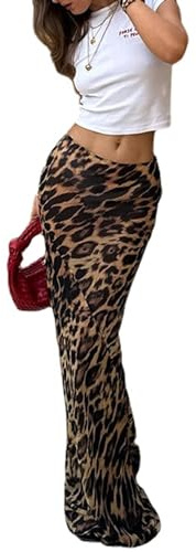 Leopard Print Maxi Skirt Floor Length Skirt Cute Satin Y2k Maxi Summer Skirts Long Skirts for Women Trendy (Leopard Print-1,S,Small)