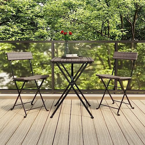 KATERYY 3-TLG. Bistro-Set Klappbar Grau Poly Rattan,3teiliges Klappbares BistroSet aus Polyrattan für Garten, Balkon oder Terrasse