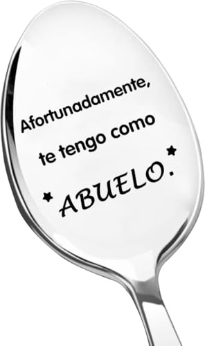 Cuchara de Café Tallada, Afortunadamente Te Tengo Como Abuelo, Cuchara de Té de Acero Inoxidable, Regalo para el Abuelo, Regalo de Cumpleaños, Regalo del Día del Padre, Regalo de Año Nuevo