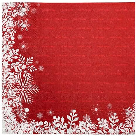 20Pcs Christmas Napkins Paper,Christma Serviettes Napkin,Traditional Snowflakes Pattern Square Red Napkins for Christmas Party,Dinner,Restaurant,Kitchen,Holiday Table Decor Supplies(33 * 33cm)