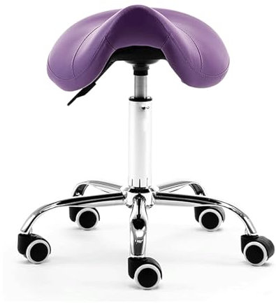 SBCGFY Ergonomischer Sattelhocker mit Rollen, hydraulischer Ledersattelhocker, Rollstuhl, bequem, 48,3–58,4 cm hoch, für Kliniken, Zahnärzte, Spas, Massagesalons, Stud(Lila)