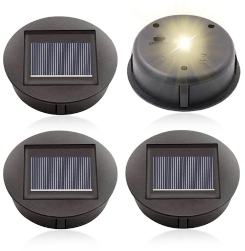 mizikuu 4 Pcs Solar Lights Replacement Parts, 8 cm Solar Lights Replacement Top LED Bulb Smart Waterproof Replacement Panels for Garden Lantern and DIY [Energy Class A+]