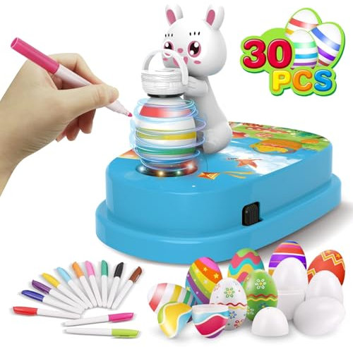 HaoVrisn Ostereier zum Bemalen Set, Eier Bemalen Maschine Kinder Mit 30 Weiße Eier, 12 Verschiedenfarbige Stifte und 30 Schlüsselbänder, Ostern Basteln Kinder Ostergeschenke