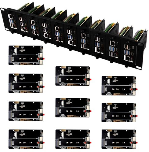 GeeekPi Supporto rack 2U da 19 per Raspberry Pi 5, con 10 adattatori SSD PCIe a M.2 NVMe, può contenere fino a 10 schede Raspberry Pi 5/4B, compatibile con server rack da 19
