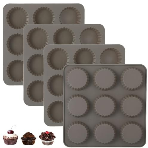 Fanmayhe 4PCS 9-Cavity Silicone Peanut Butter Cup Mold for Baking Non-Stick