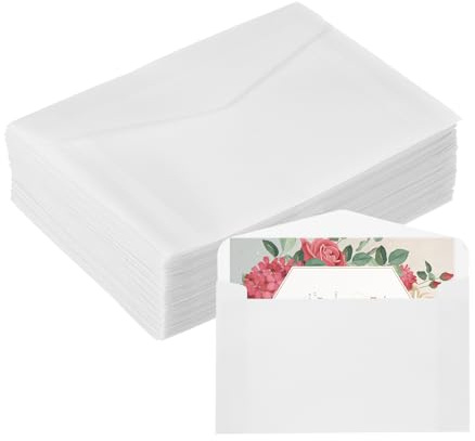 sourcing map 120 Pack Vellum Jackets, 4x6 Inch Vellum Paper Pre-Folded Vellum Envelopes Transparent 53GSM for Wedding Invitation Accessories Bridal Showers Birthdays Wraps