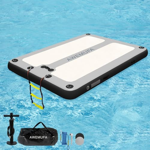 AWEMUFA 8ft x 6ft Inflatable Floating Dock, Inflatable Dock Floating Platform, Inflatable Raft Island with Non-Slip Eva Surface, Floating Mat Lake Floats for Pool Beach Ocean
