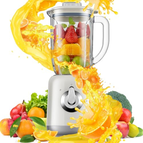 SHARDOR Blender, Powerful Blender for Kitchen with 6 Stainless Steel Blades, 1.25L Glass Jug Blenders, 2 Speed and Pulse Ice Crushing Smoothie Maker For Smoothies Milkshake Juice and Baby Food, 700W